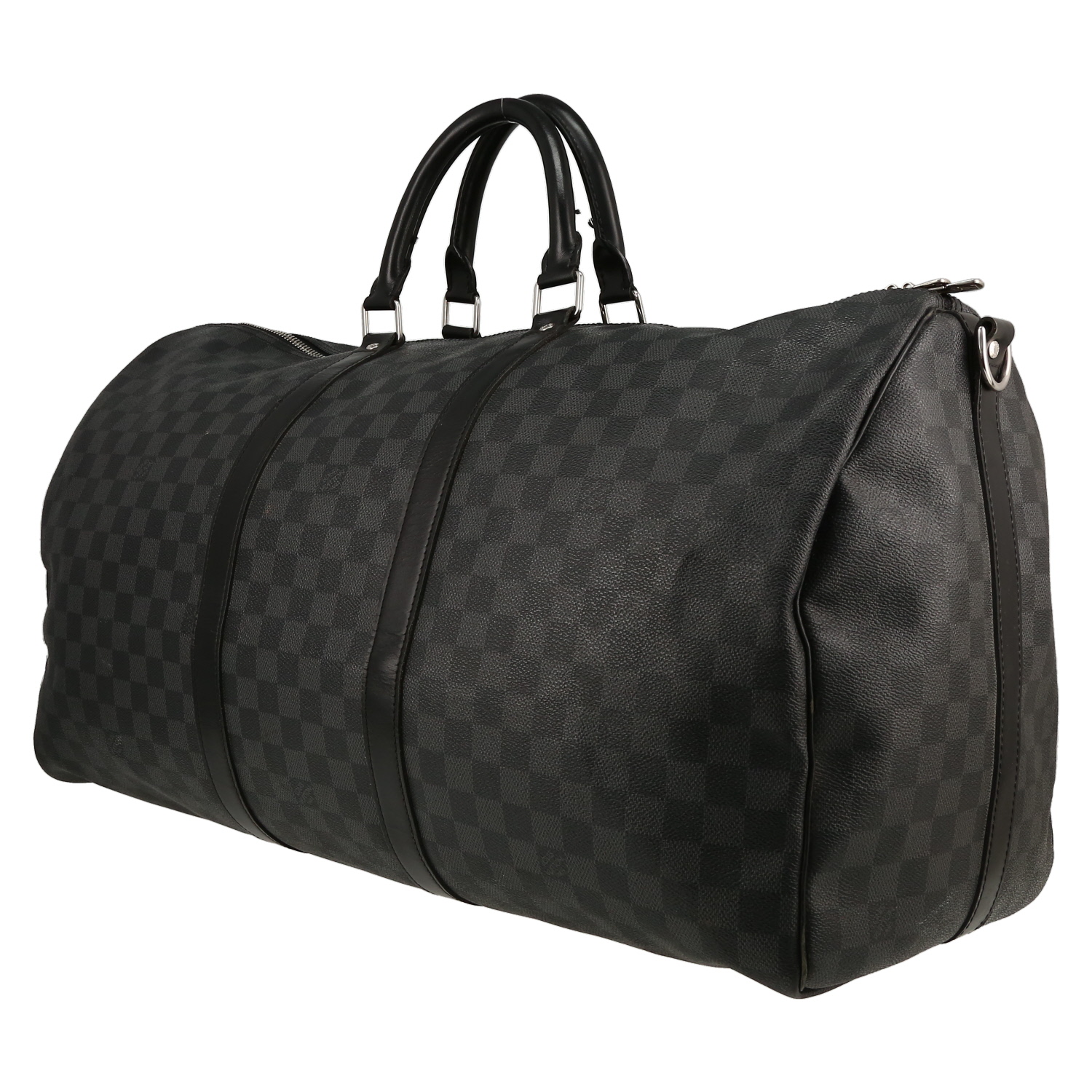 Bolsa de viaje Louis Vuitton  Keepall 55 en lona a cuadros gris Graphite y cuero negro - Detail D2