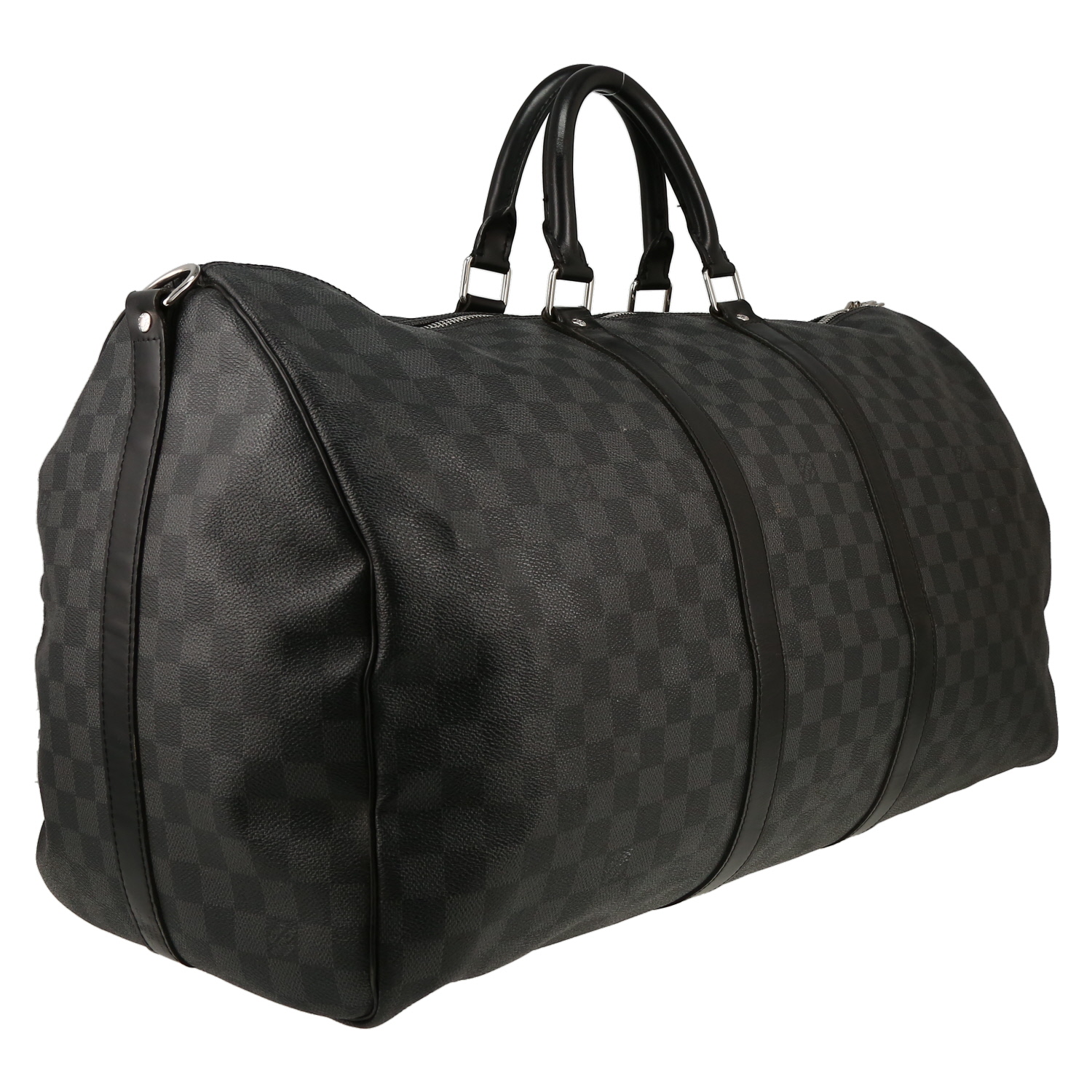 Borsa da viaggio Louis Vuitton  Keepall 55 in tela a scacchi grigio Graphite e pelle nera - Detail D3