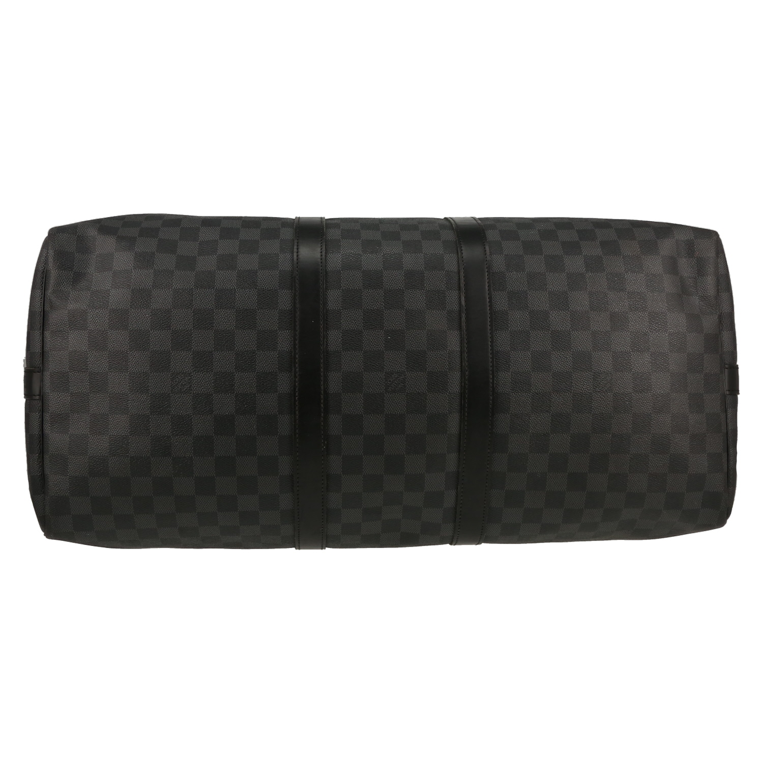 Sac de voyage Louis Vuitton  Keepall 55 en toile damier gris Graphite et cuir noir - Detail D4