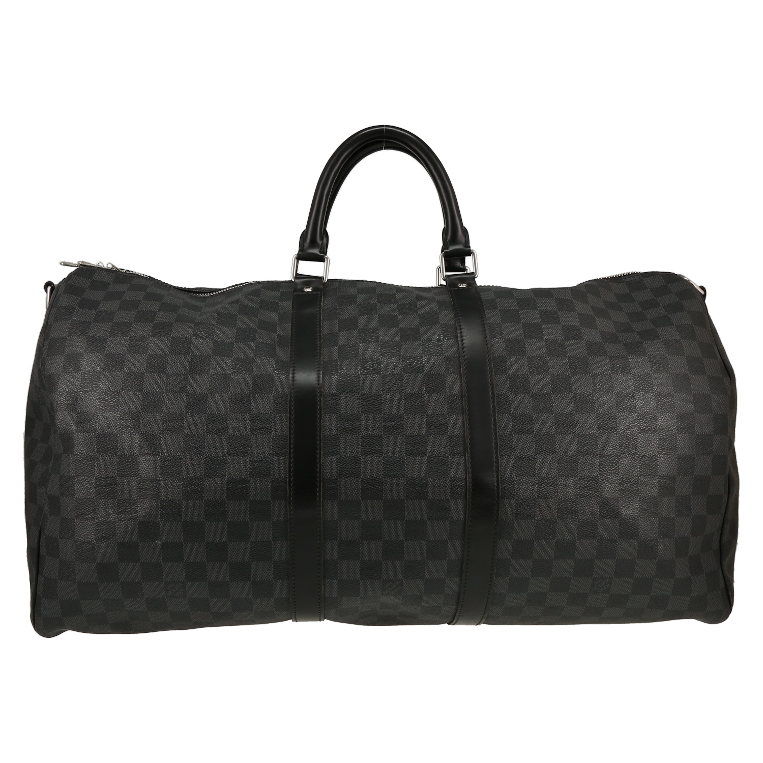 Louis Vuitton  Keepall 55 travel bag  in grey Graphite damier canvas  and black leather - Detail D5