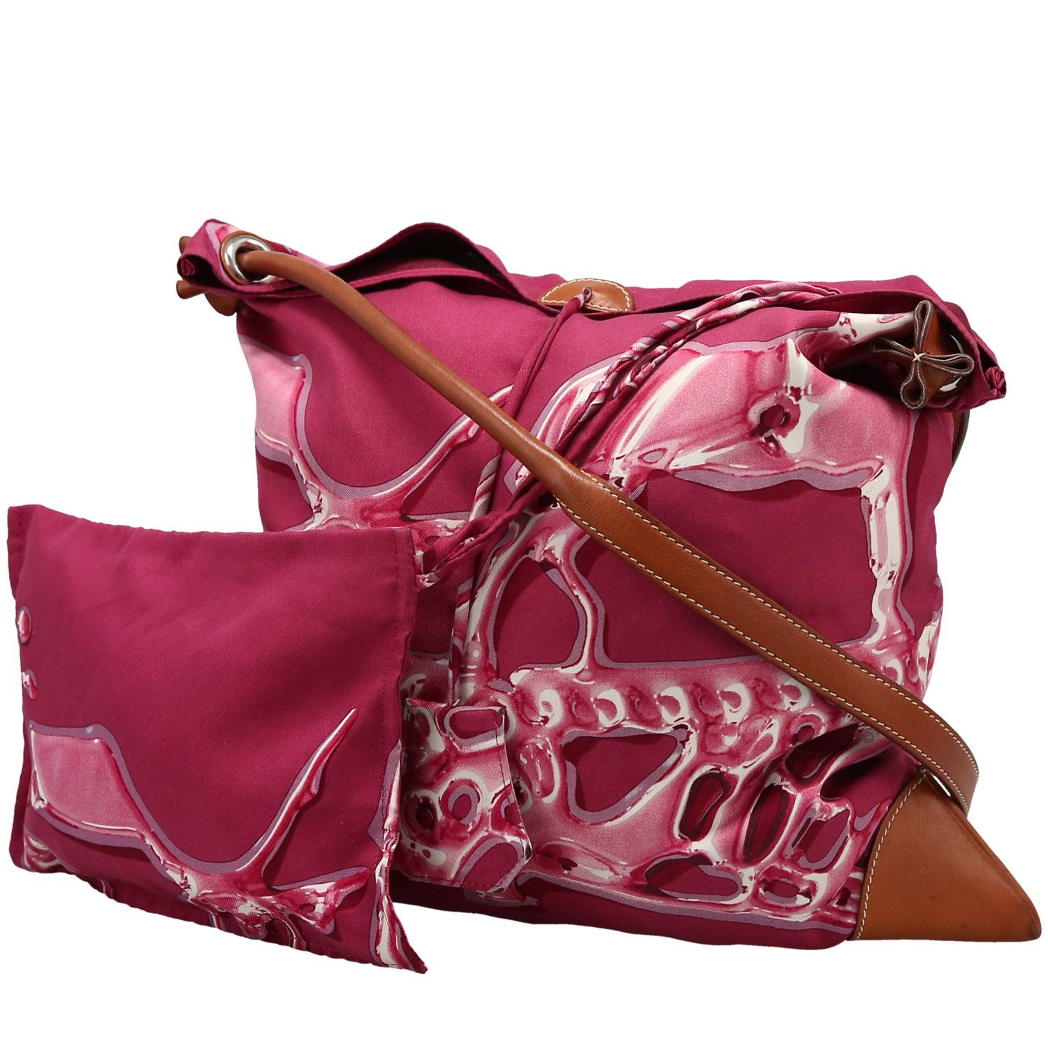 Hermès Silk City shoulder bag in pink silk and Barenia leather