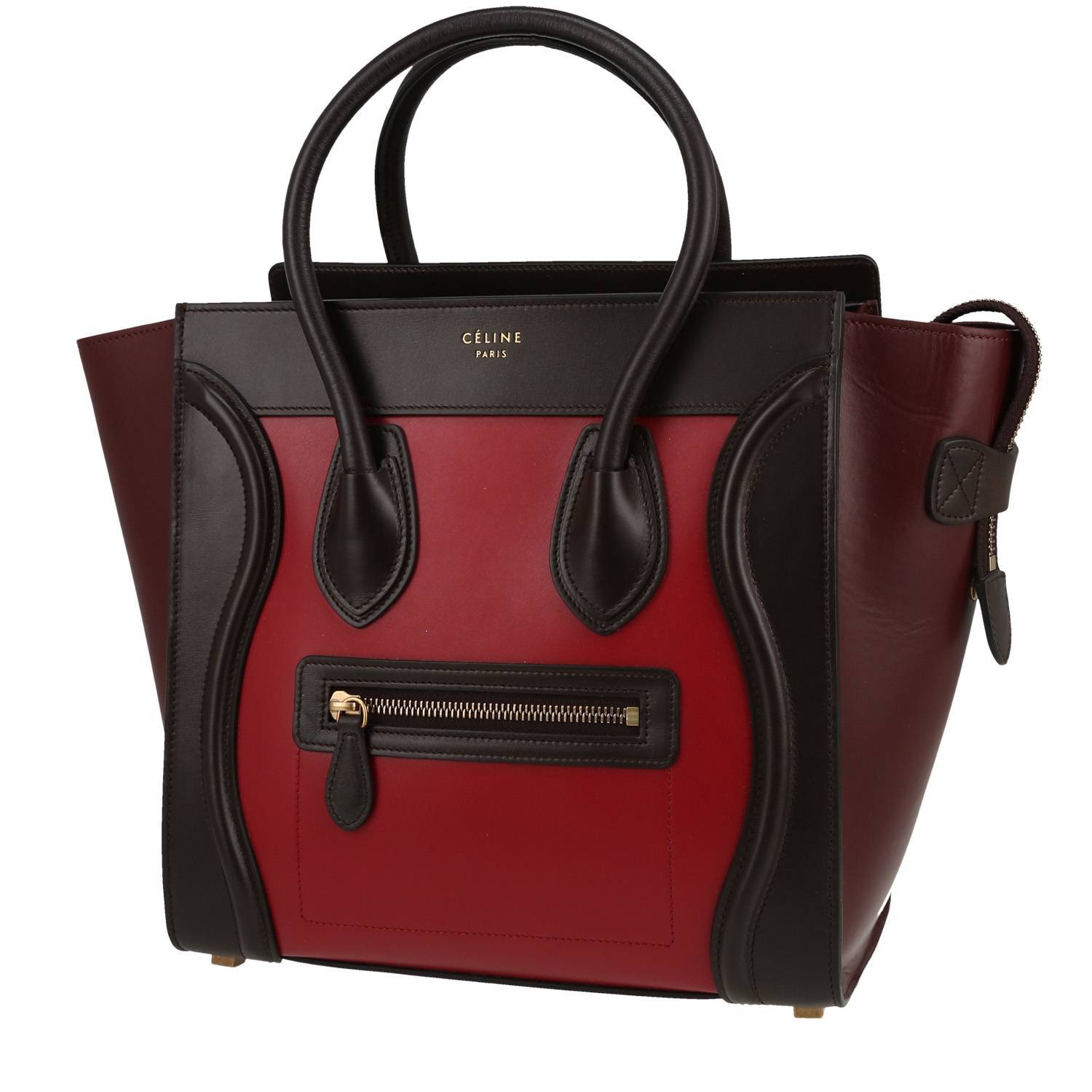 sac à main celine luggage micro en cuir noir rouge et bordeaux