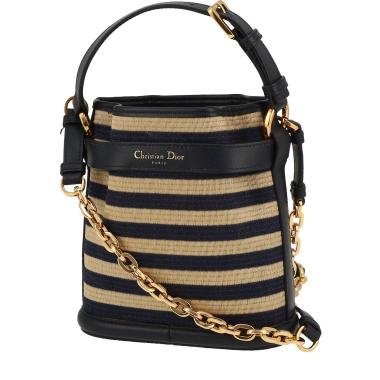 Bolso de mano Dior  Cest Dior en raffia azul marino y natural y cuero azul marino