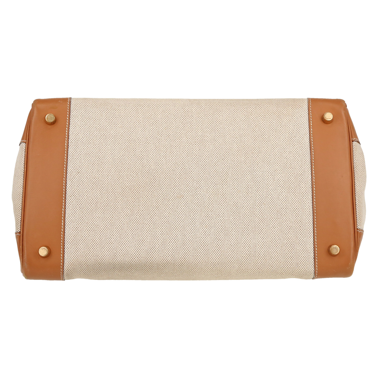Sac à main Hermès  Birkin 35 cm en cuir Chamonix gold et toile H beige - Detail D1