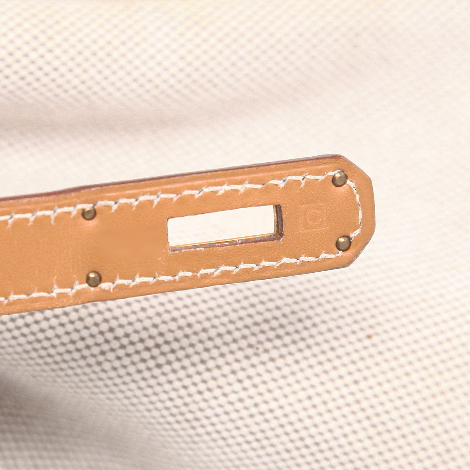 Borsa Hermès  Birkin 35 cm in pelle Chamonix gold e tela "H" beige - Detail D4