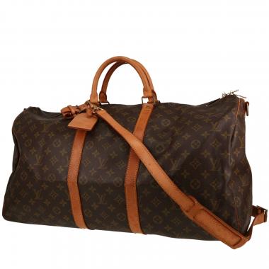 Sac de Bag Louis Vuitton  Keepall 55 en toile monogram marron et cuir naturel