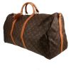 Bolsa de viaje Louis Vuitton  Keepall 60 en lona Monogram marrón y cuero natural - Detail D2 thumbnail