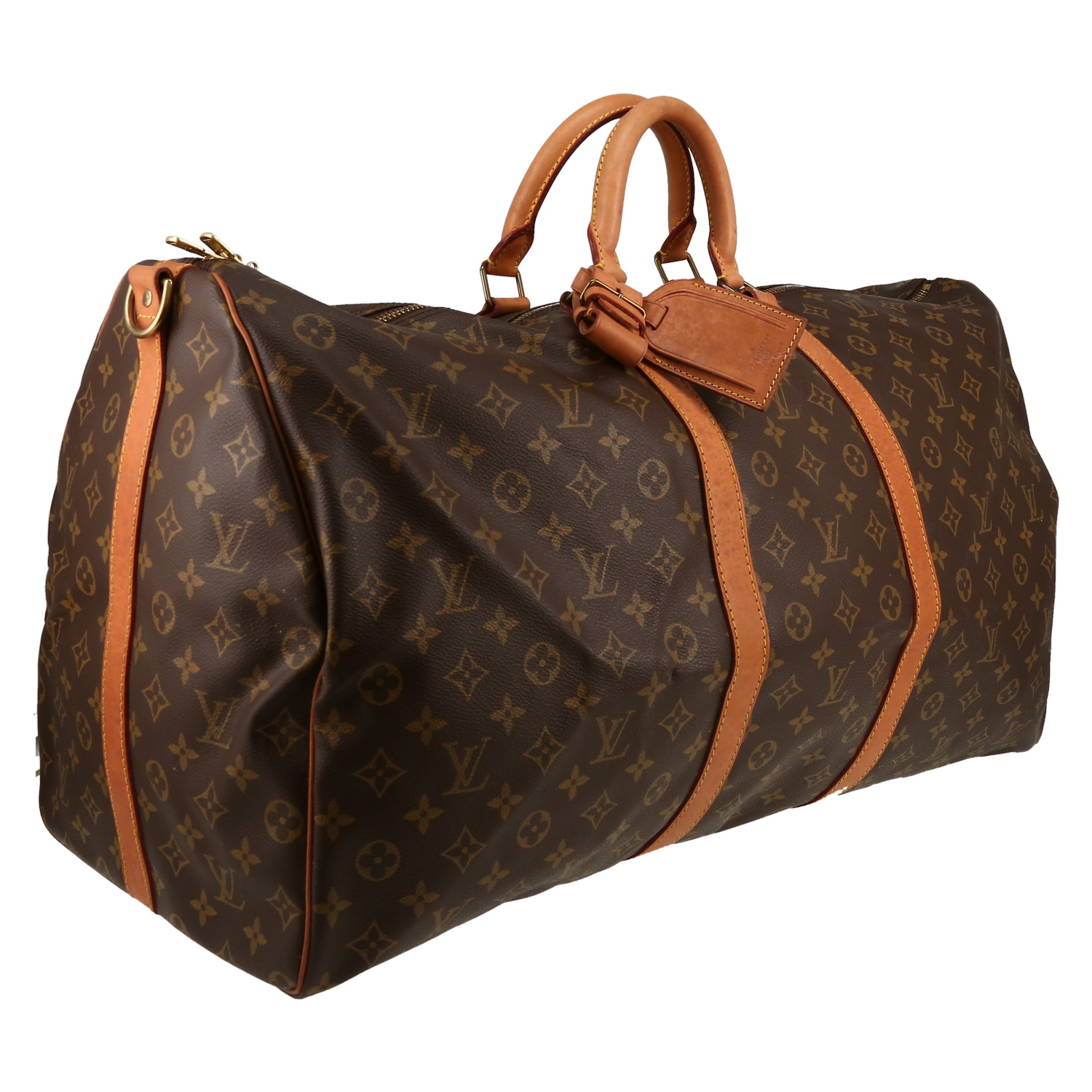 Bolsa de viaje Louis Vuitton  Keepall 60 en lona Monogram marrón y cuero natural - Detail D3