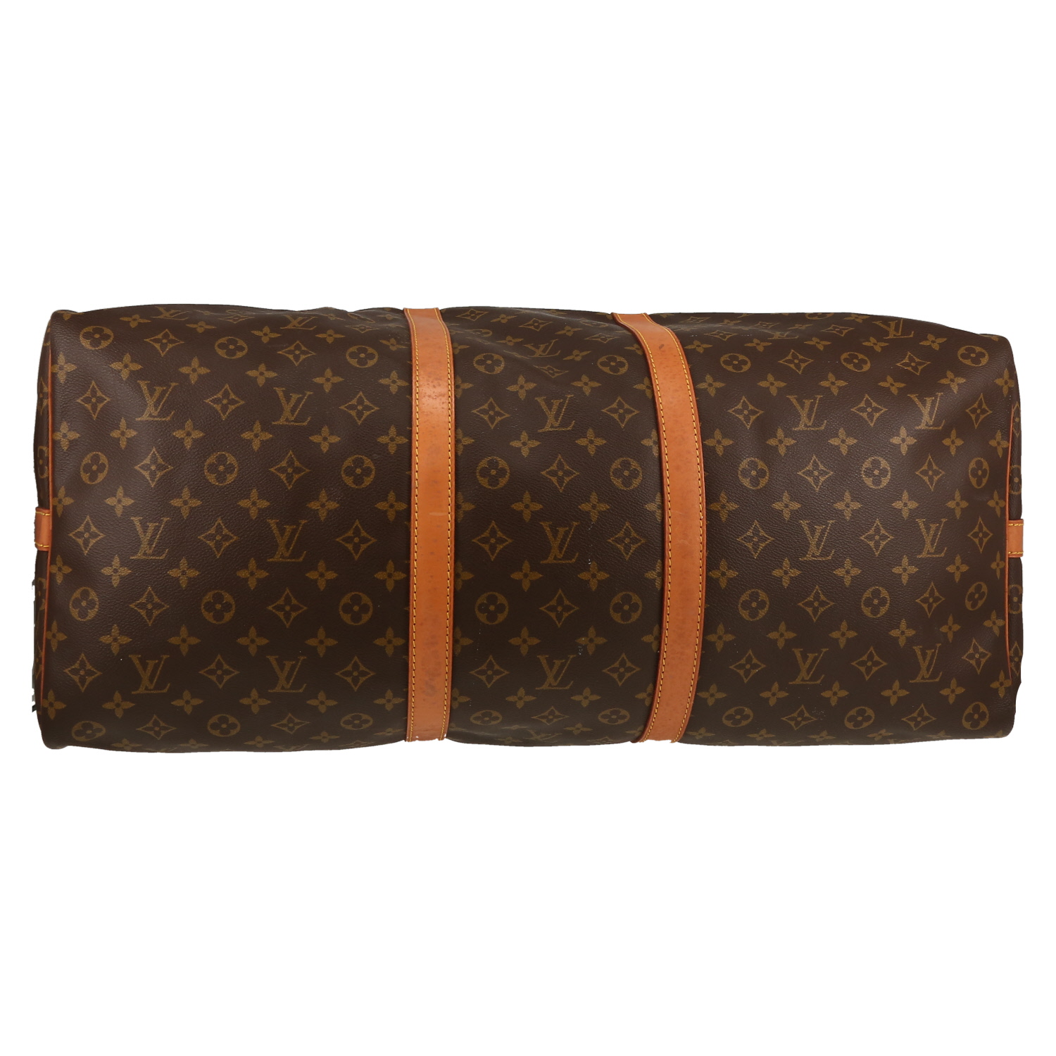 Borsa da viaggio Louis Vuitton  Keepall 60 in tela monogram marrone e pelle naturale - Detail D4