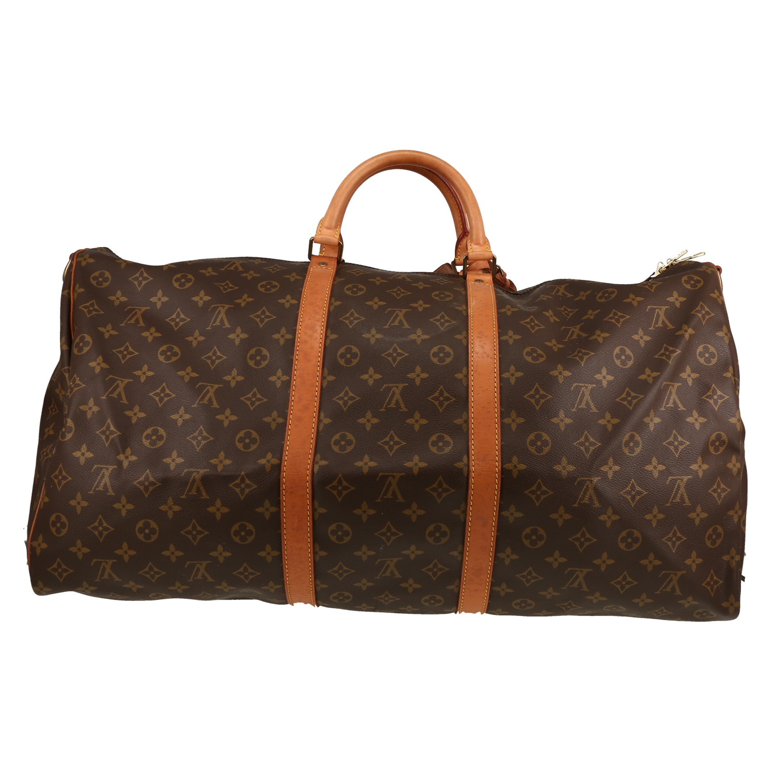 Bolsa de viaje Louis Vuitton  Keepall 60 en lona Monogram marrón y cuero natural - Detail D5
