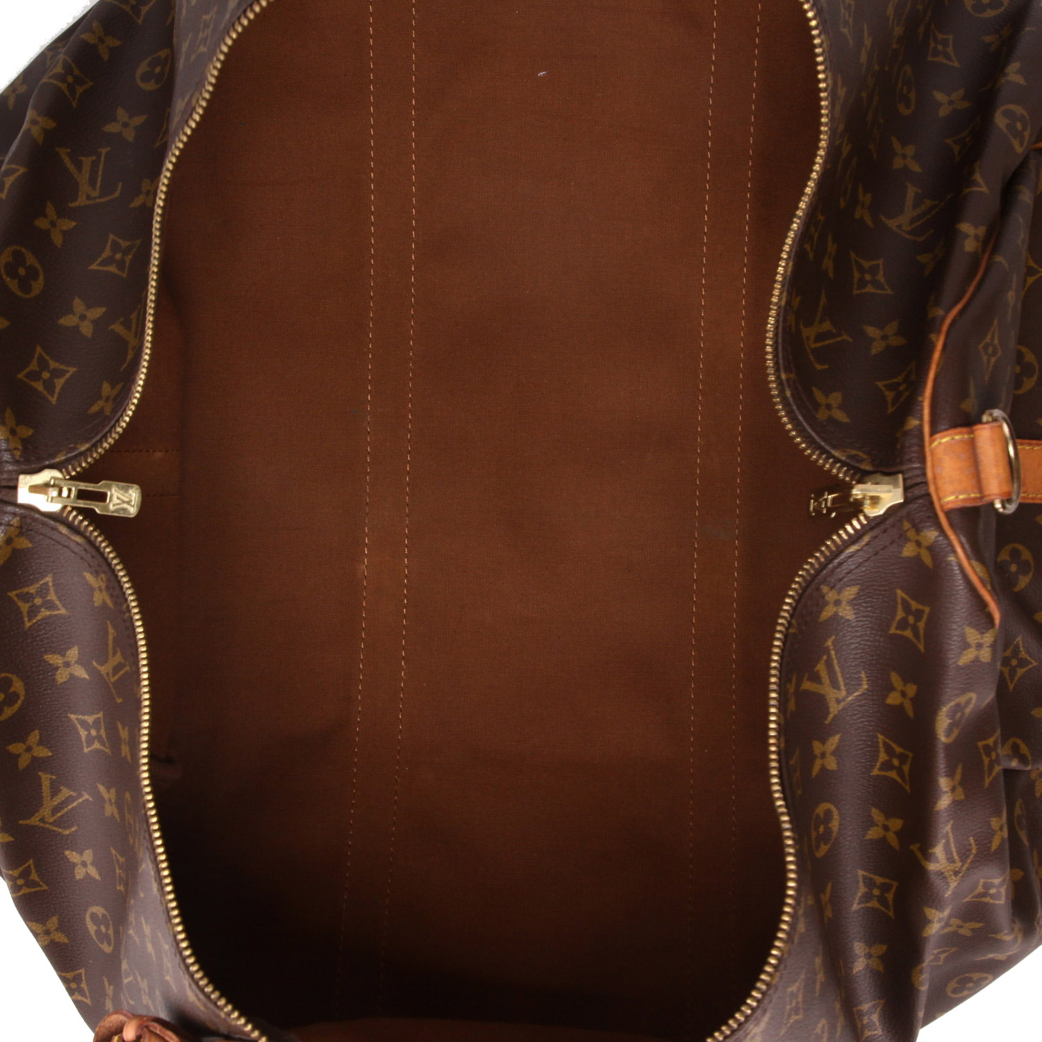 Bolsa de viaje Louis Vuitton  Keepall 60 en lona Monogram marrón y cuero natural - Detail D7
