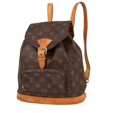 Sac à dos Louis Vuitton  Montsouris en toile monogram marron et cuir naturel