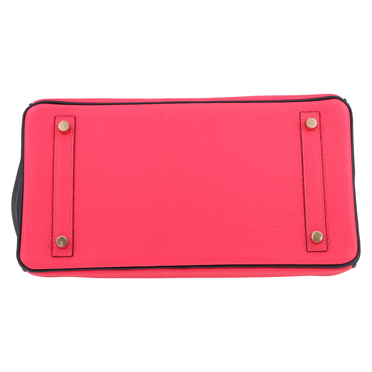 Borsa Hermès  Birkin 30 cm in pelle taurillon clemence Rose extrême e pelle taurillon clemence blu notte - Detail D1