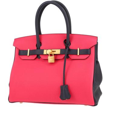 Borsa Hermès  Birkin 30 cm in pelle taurillon clemence Rose extrême e pelle taurillon clemence blu notte