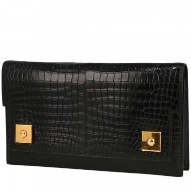 Pochette Hermès   in coccodrillo marino nero