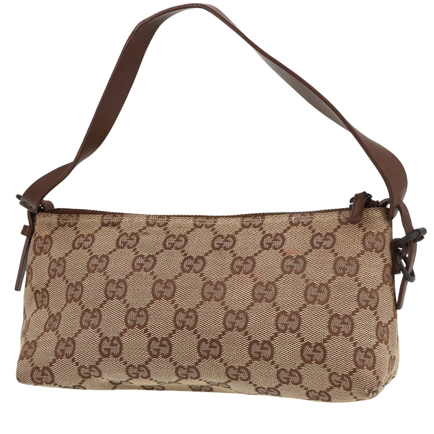 Borsa Gucci  Gucci Vintage in tela siglata beige e pelle marrone