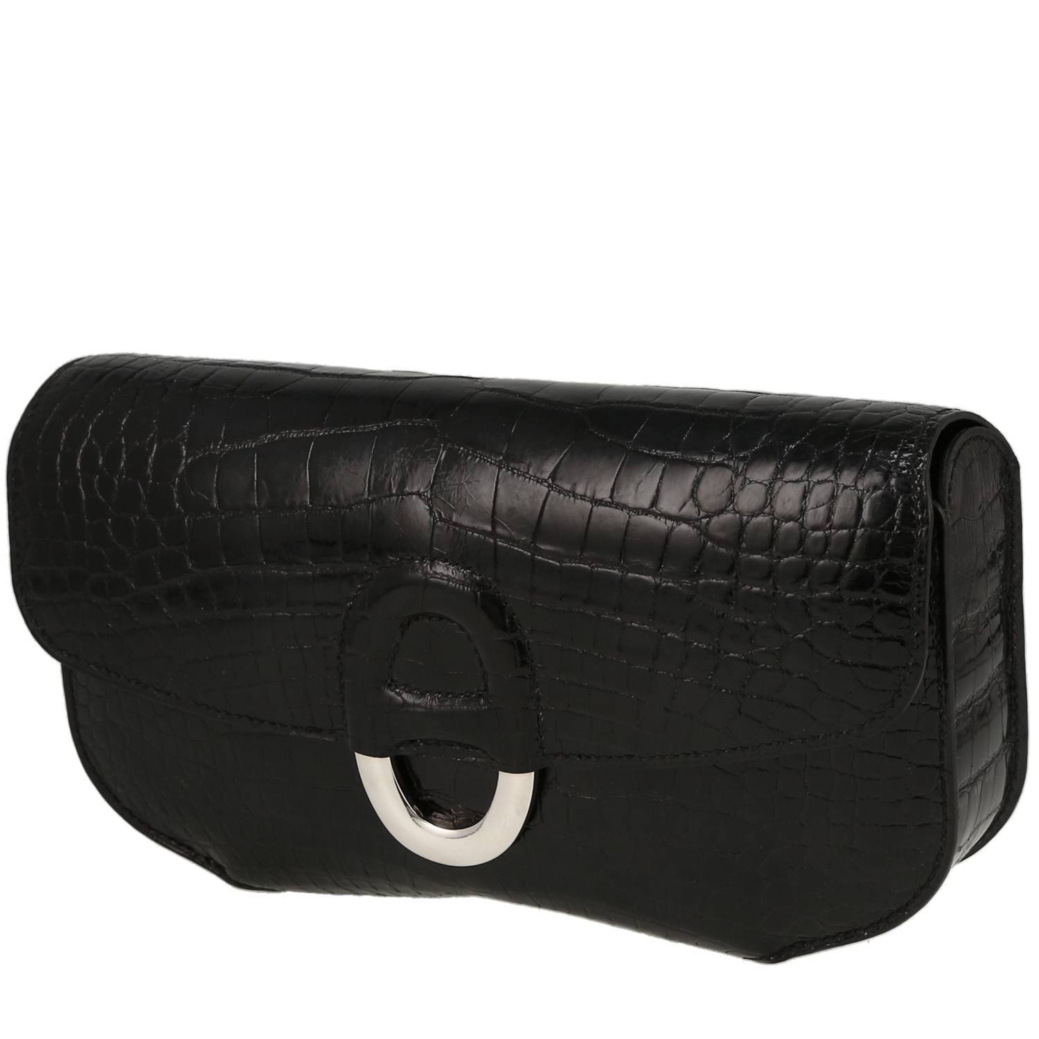 Hermès Cherche Midi pouch in black alligator
