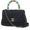 Borsa a tracolla Chanel  Coco Handle mini  in pelle martellata e trapuntata blu - 00pp thumbnail