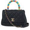 Chanel  Coco Handle mini  shoulder bag  in blue quilted grained leather - 00pp thumbnail