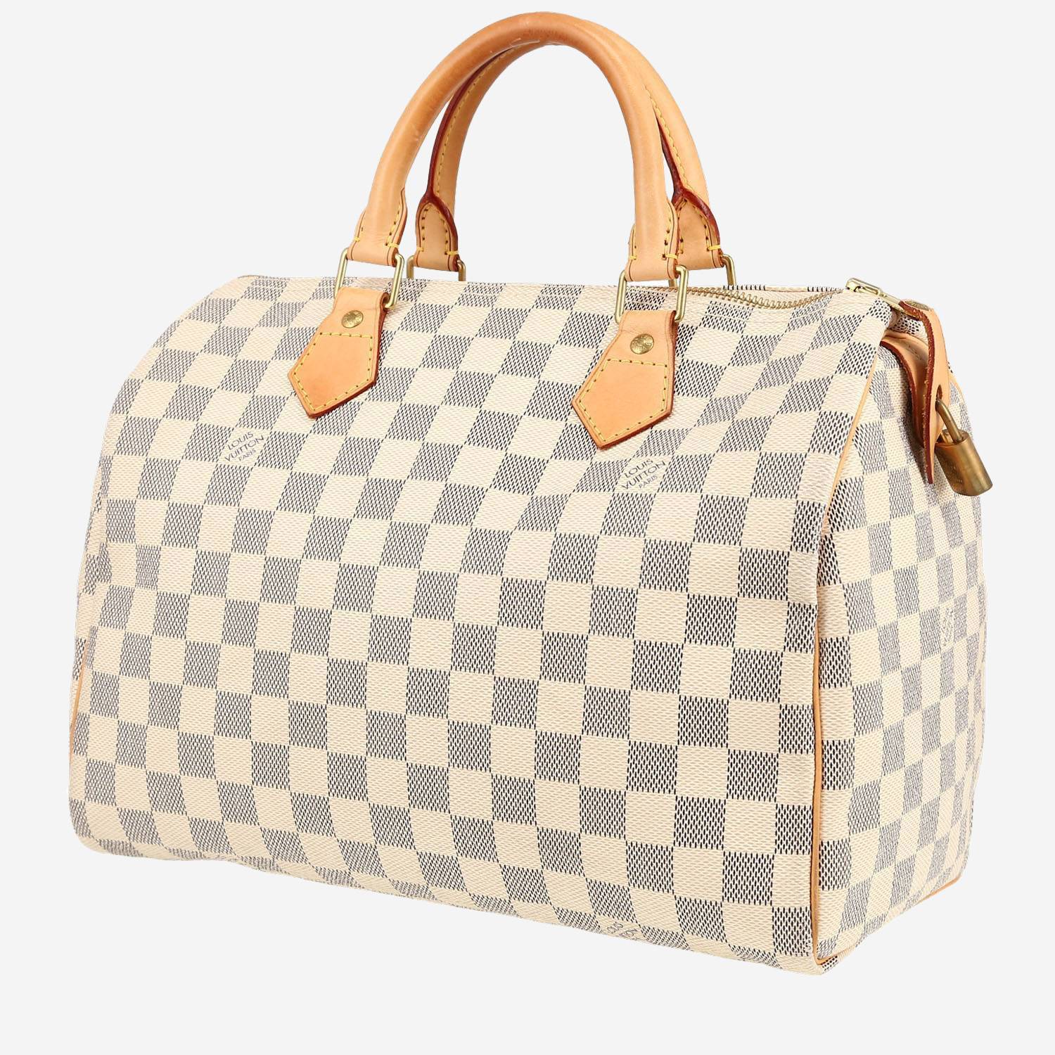Louis Vuitton  Speedy 30 handbag  in azur damier canvas  and natural leather