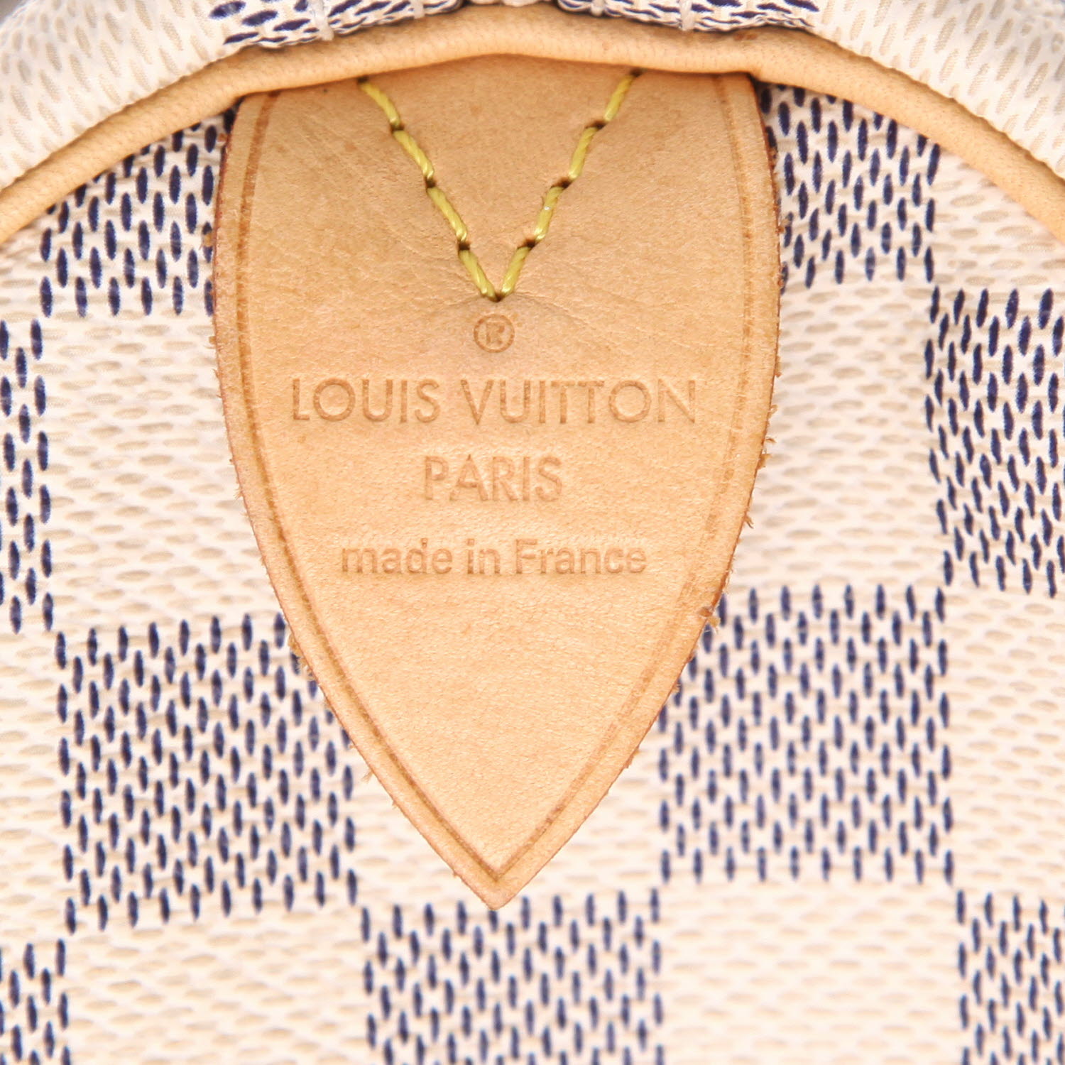 Louis Vuitton  Speedy 30 handbag  in azur damier canvas  and natural leather - Detail D2