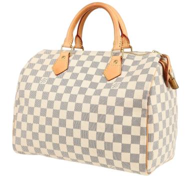 Bolso de mano Louis Vuitton  Speedy 30 en lona a cuadros azul celeste y cuero natural