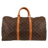 Bolsa de viaje Louis Vuitton  Keepall 50 en lona Monogram marrón y cuero natural - Detail D1 thumbnail