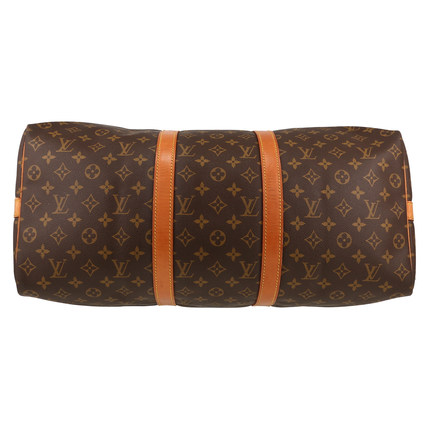 Bolsa de viaje Louis Vuitton  Keepall 50 en lona Monogram marrón y cuero natural - Detail D4