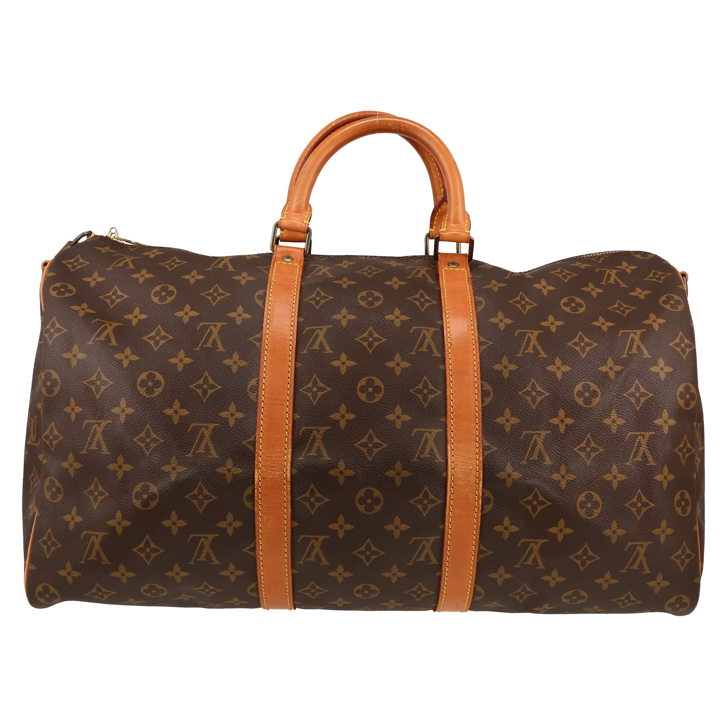 Bolsa de viaje Louis Vuitton  Keepall 50 en lona Monogram marrón y cuero natural - Detail D5