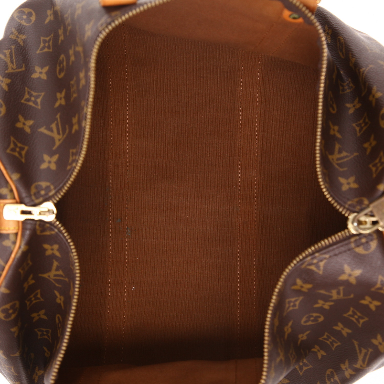 Bolsa de viaje Louis Vuitton  Keepall 50 en lona Monogram marrón y cuero natural - Detail D7