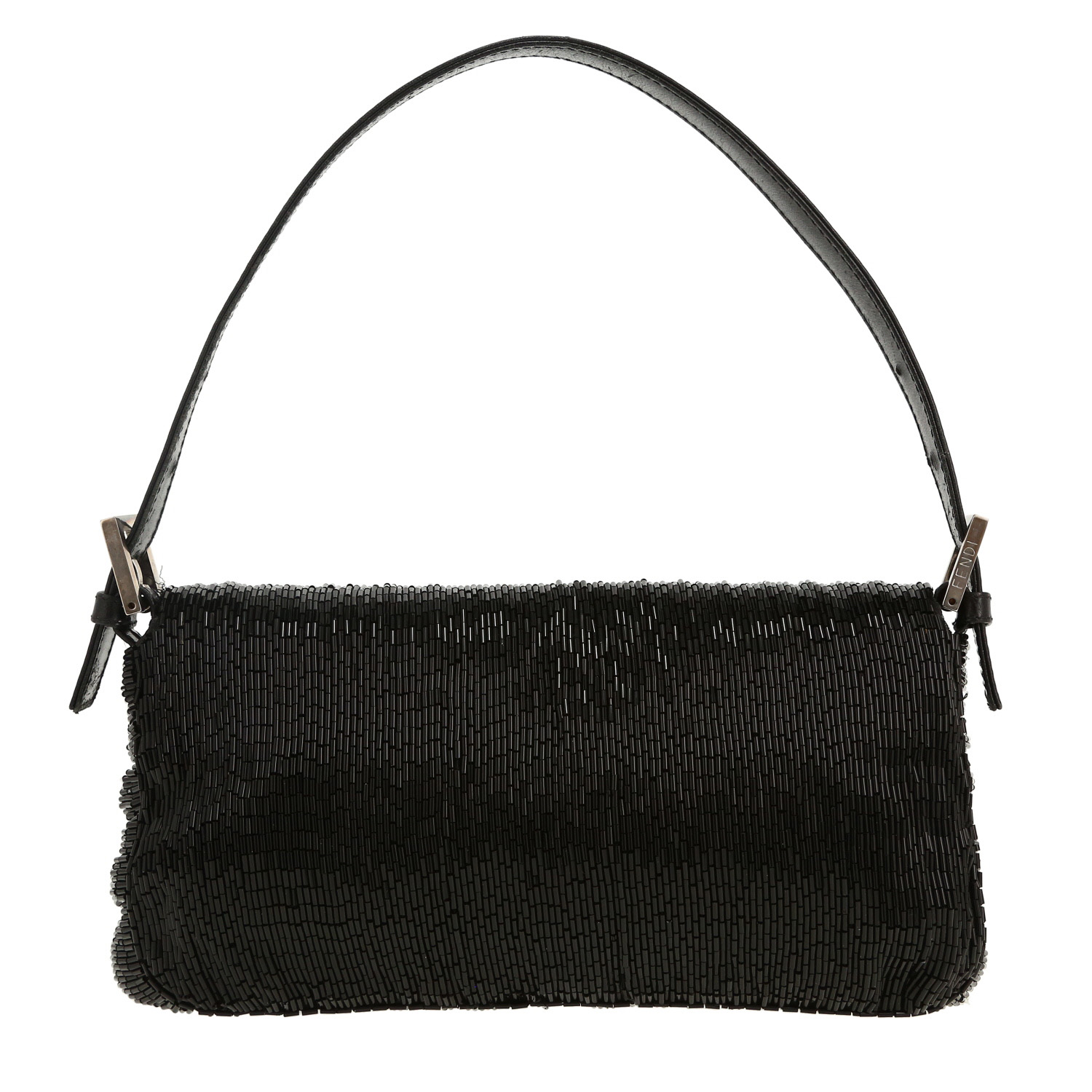 Bolso de mano Fendi  Baguette en satén negro y cuero negro - Detail D4