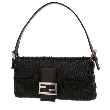 Bolso de mano Fendi  Baguette en satén negro y cuero negro