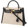 Hermès  Kelly 32 cm handbag  in beige canvas  and navy blue box leather - 00pp thumbnail