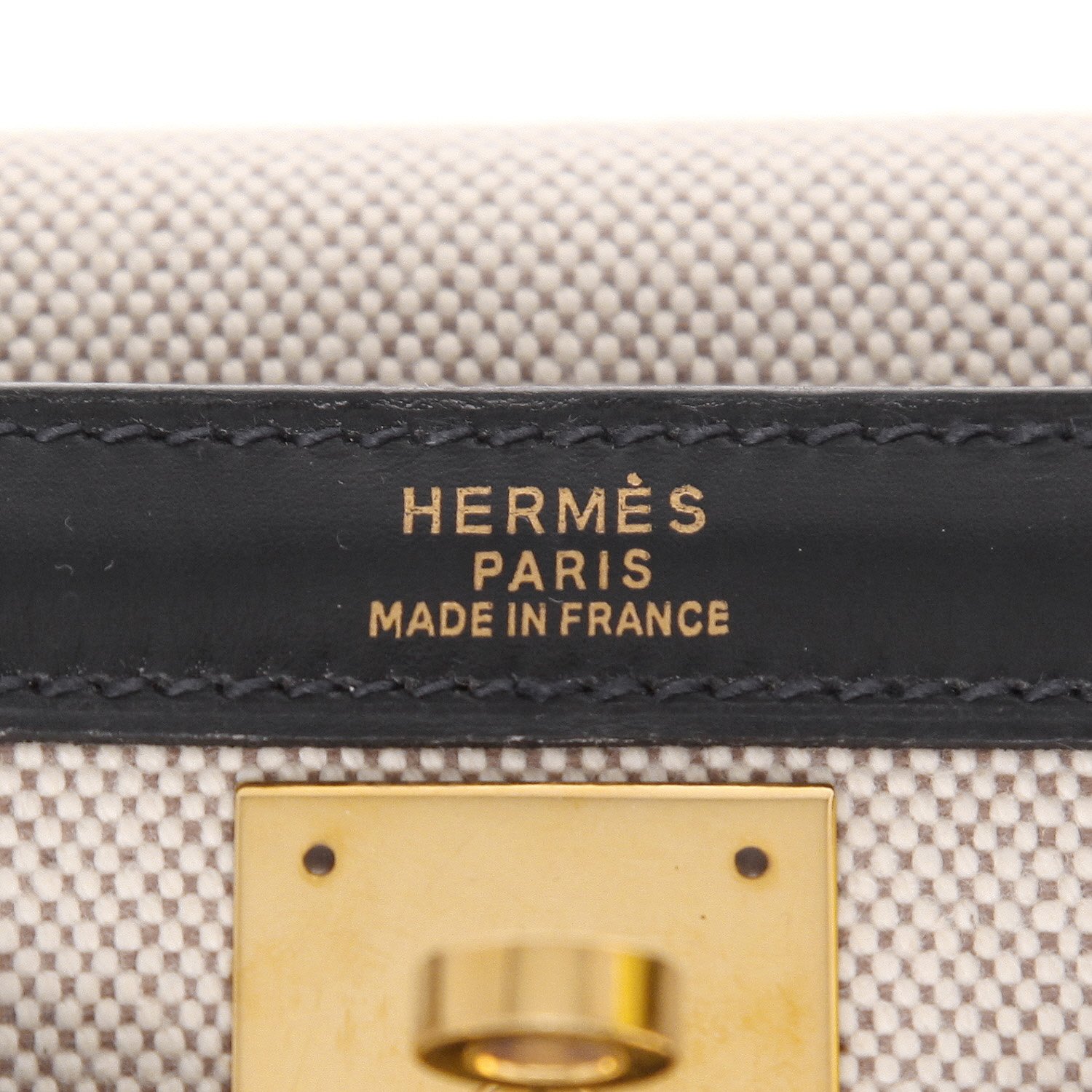 Borsa Hermès  Kelly 32 cm in tela beige e pelle box blu marino - Detail D2