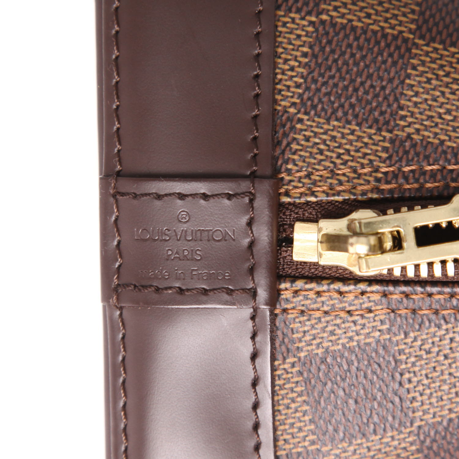 Louis Vuitton  Alma small model  handbag  in ebene damier canvas  and brown leather - Detail D2