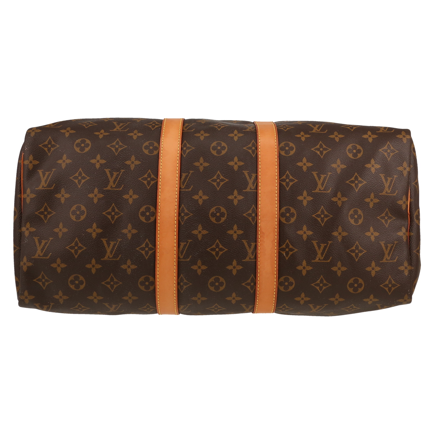 Borsa da viaggio Louis Vuitton  Keepall 45 in tela monogram marrone e pelle naturale - Detail D1