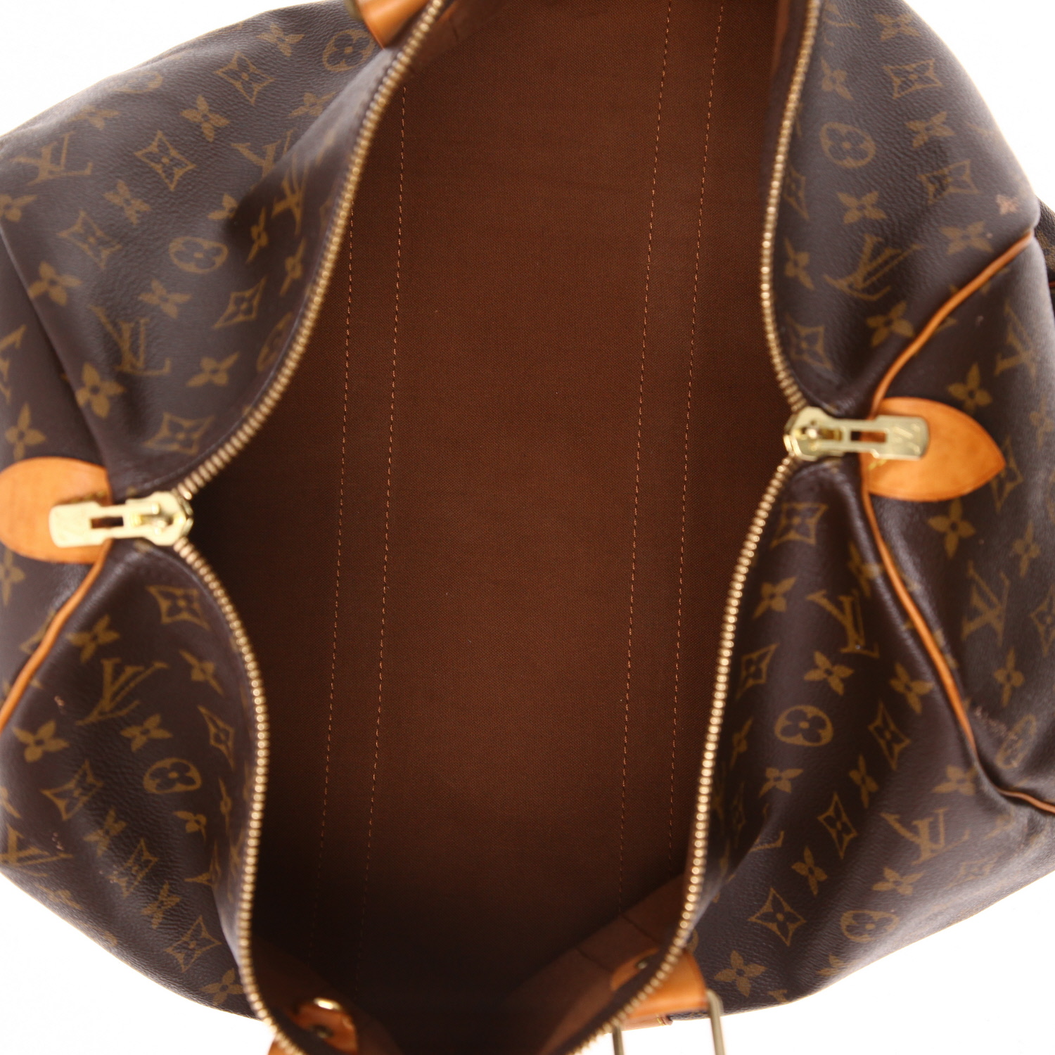 Sac de voyage Louis Vuitton  Keepall 45 en toile monogram marron et cuir naturel - Detail D3