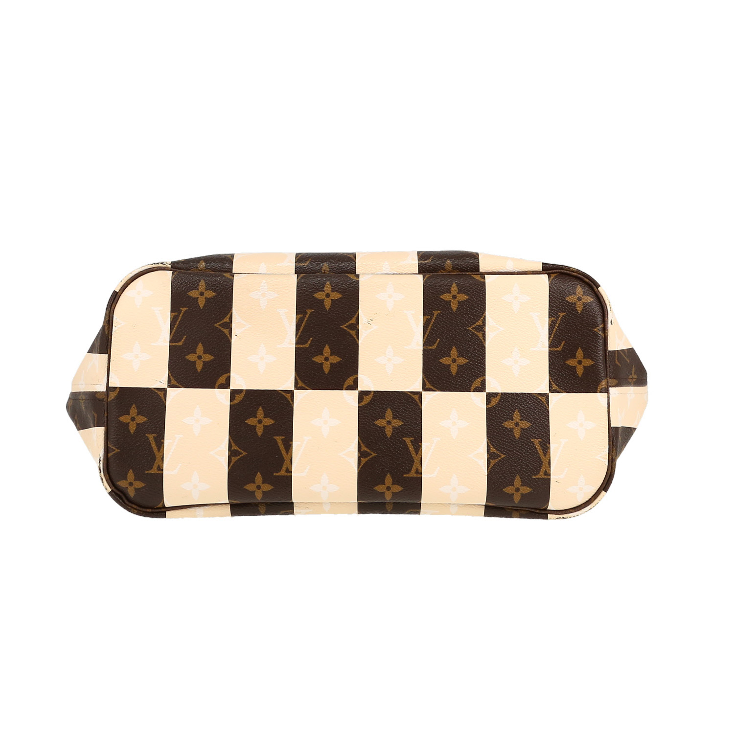 Louis Vuitton  Neverfull Editions Limitées shopping bag  in brown and beige monogram canvas  and natural leather - Detail D1