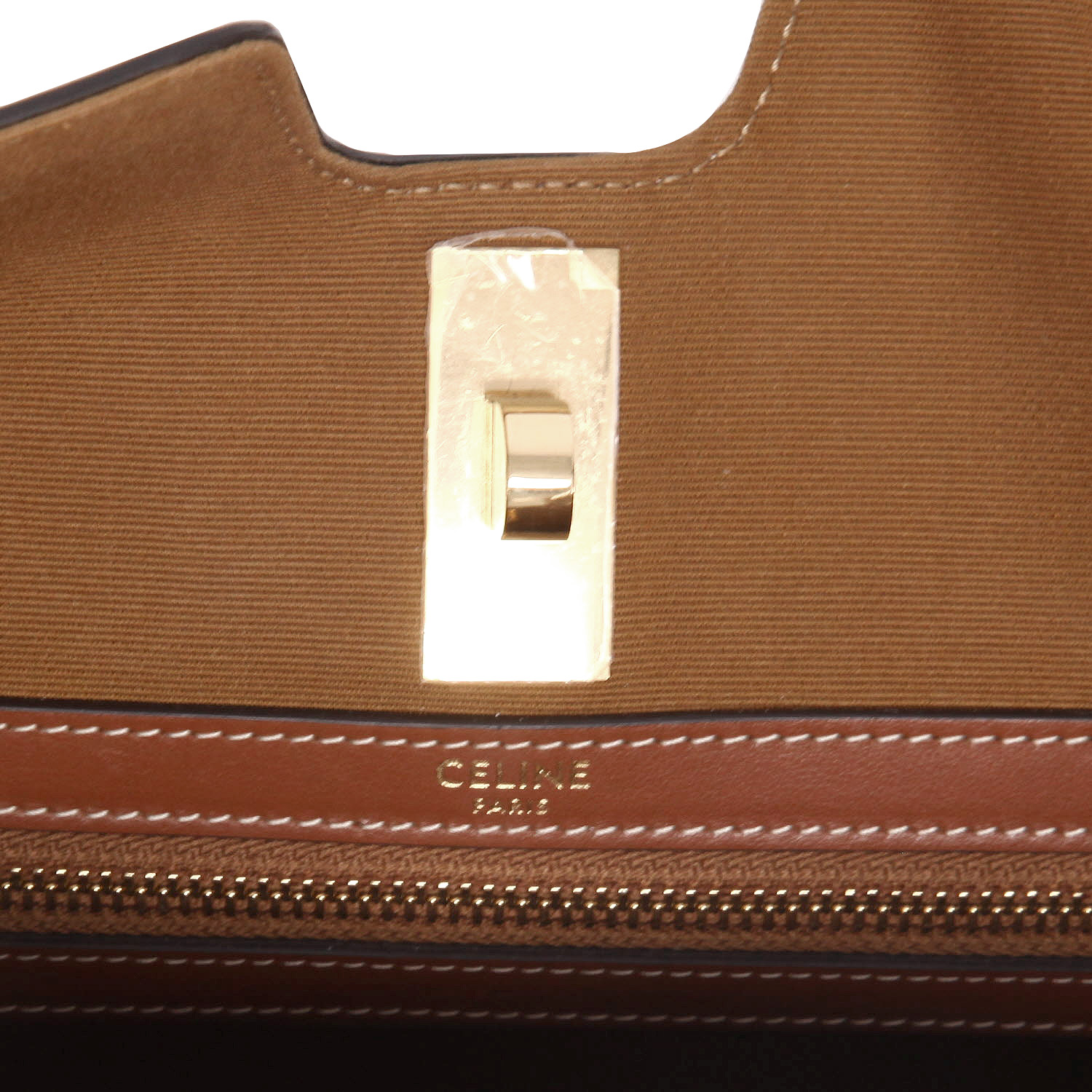 Shopping bag Celine  16 in tela "Triomphe" marrone e pelle marrone - Detail D2