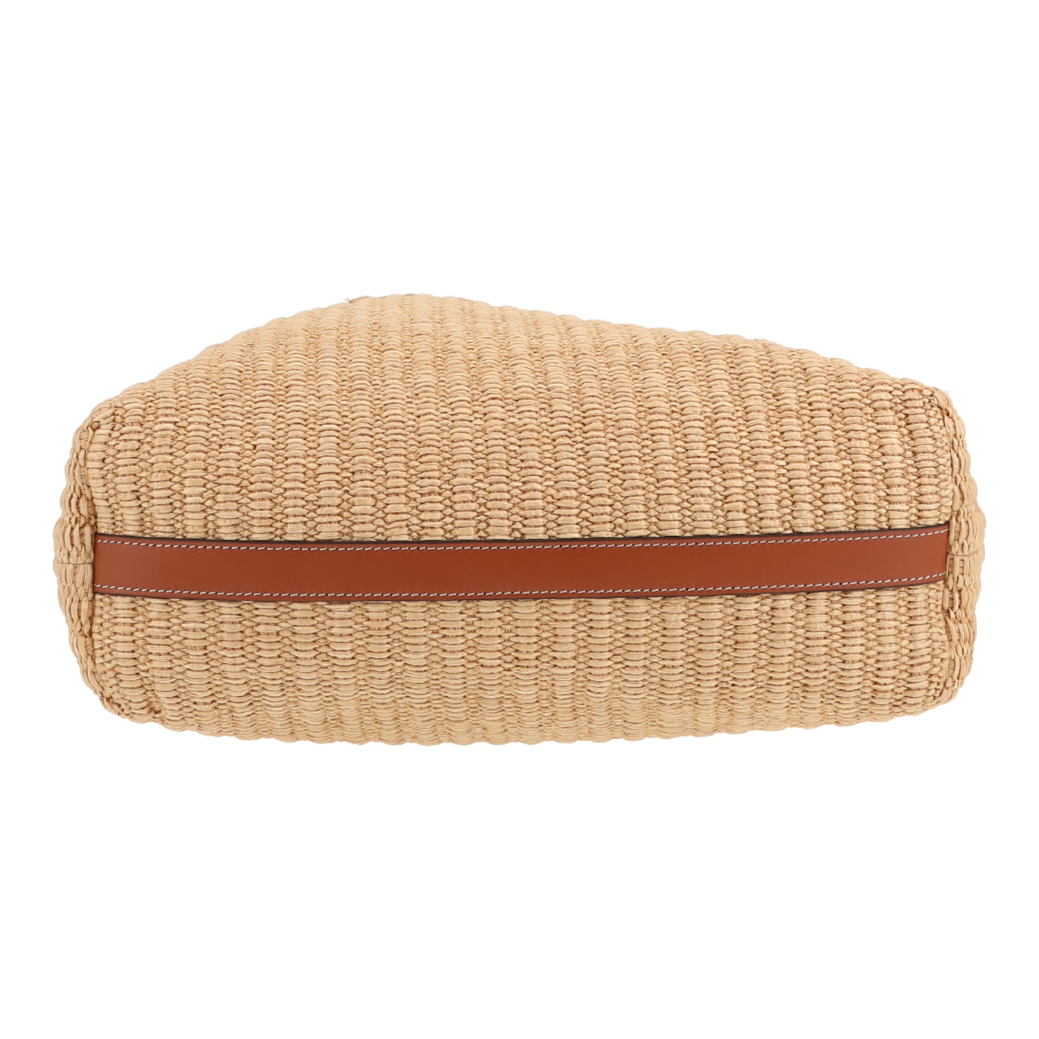 Celine  Museum handbag  in beige raphia  and brown leather - Detail D1