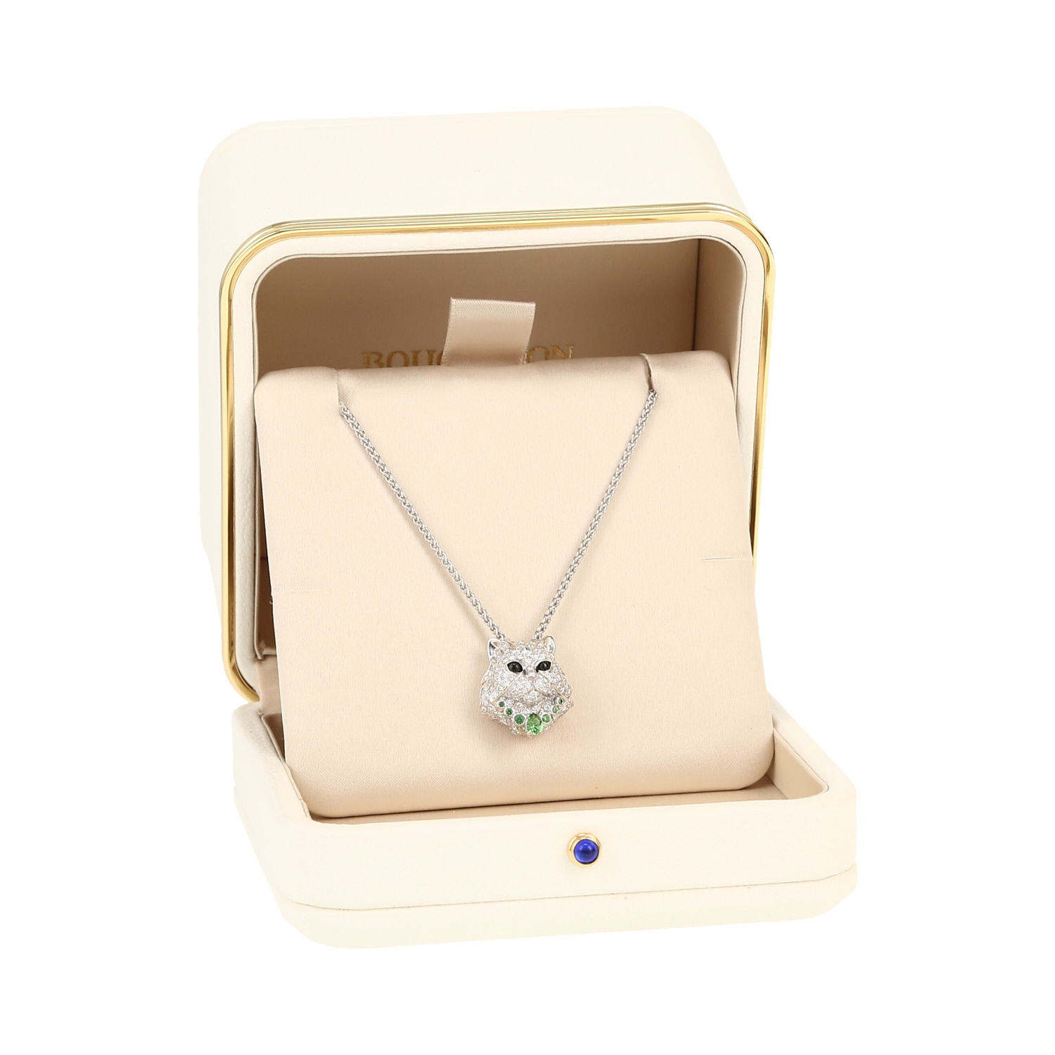 Collar Boucheron Wladimir le Chat de oro blanco, diamantes y piedras de colores - Detail D2