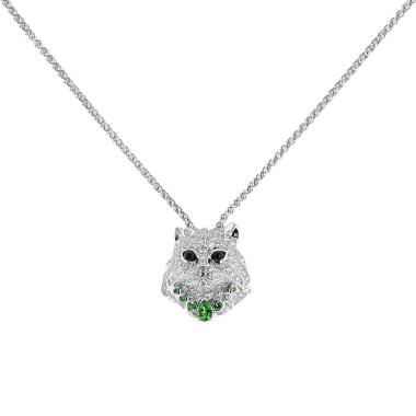 Boucheron Wladimir le Chat necklace in white gold, diamonds and colored stones Boucheron Wladimir le Chat necklace in white gold, diamonds and colored stones