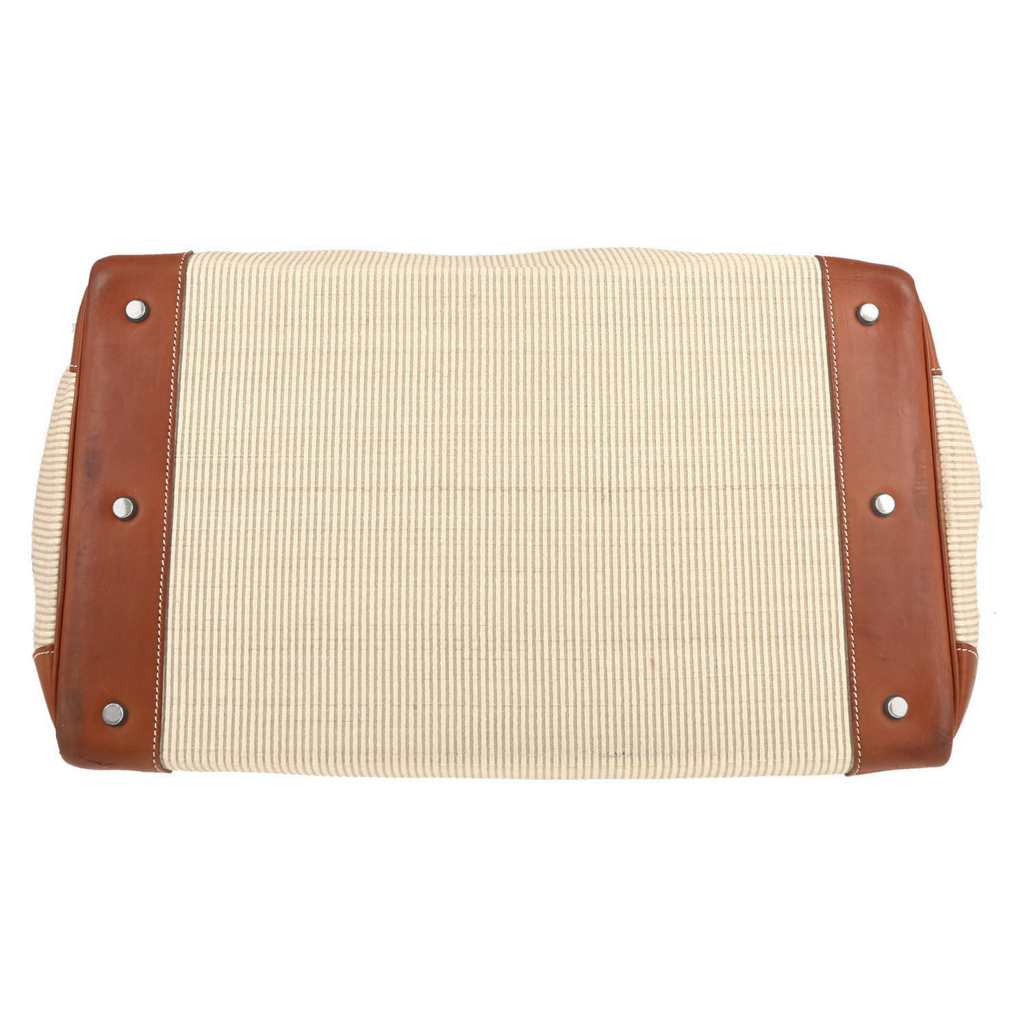 Sac de voyage Hermès  Haut à Courroies en cuir Barénia gold et crin beige - Detail D1