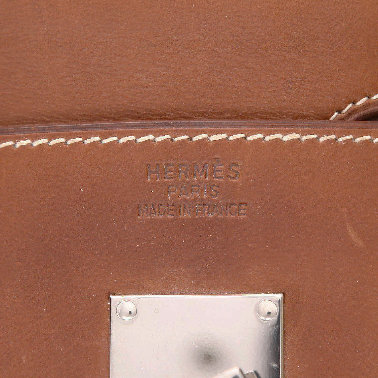 Hermès  Haut à Courroies travel bag  in gold Barenia leather  and beige hair - Detail D2