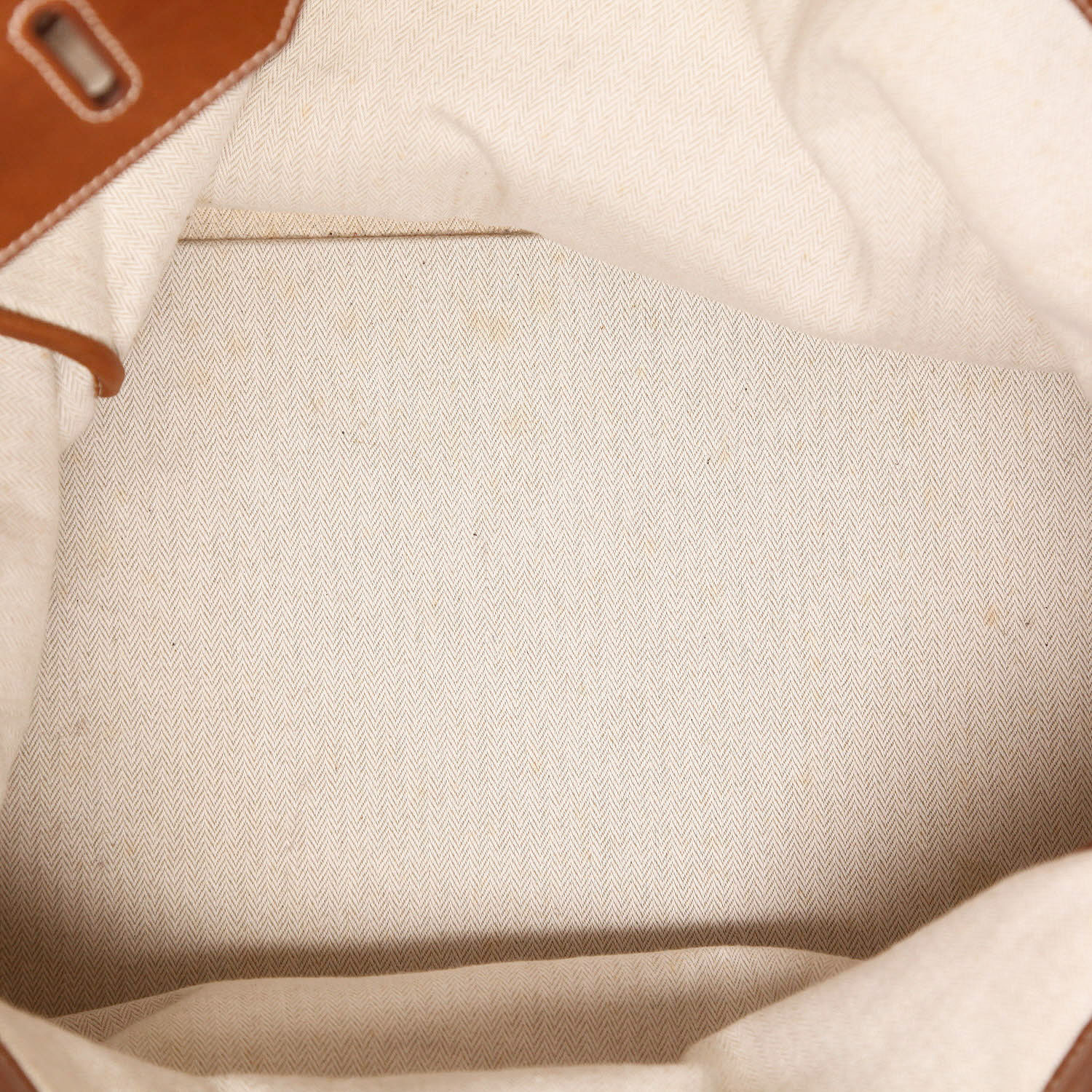 Sac de voyage Hermès  Haut à Courroies en cuir Barénia gold et crin beige - Detail D3