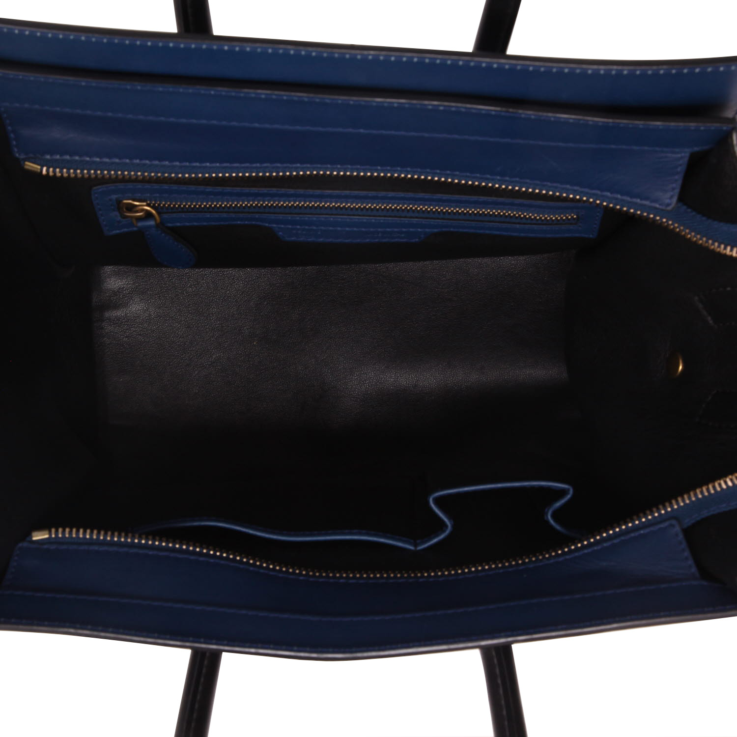 Sac à main Celine  Luggage moyen modèle  en cuir noir et bleu-marine - Detail D3