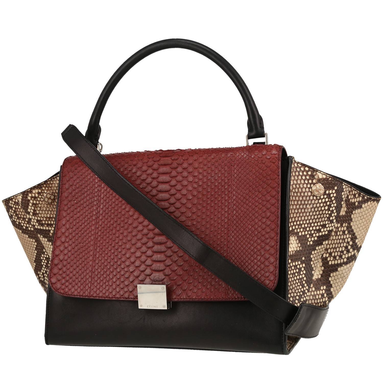 Celine Trapeze handbag in red and beige python and black leather