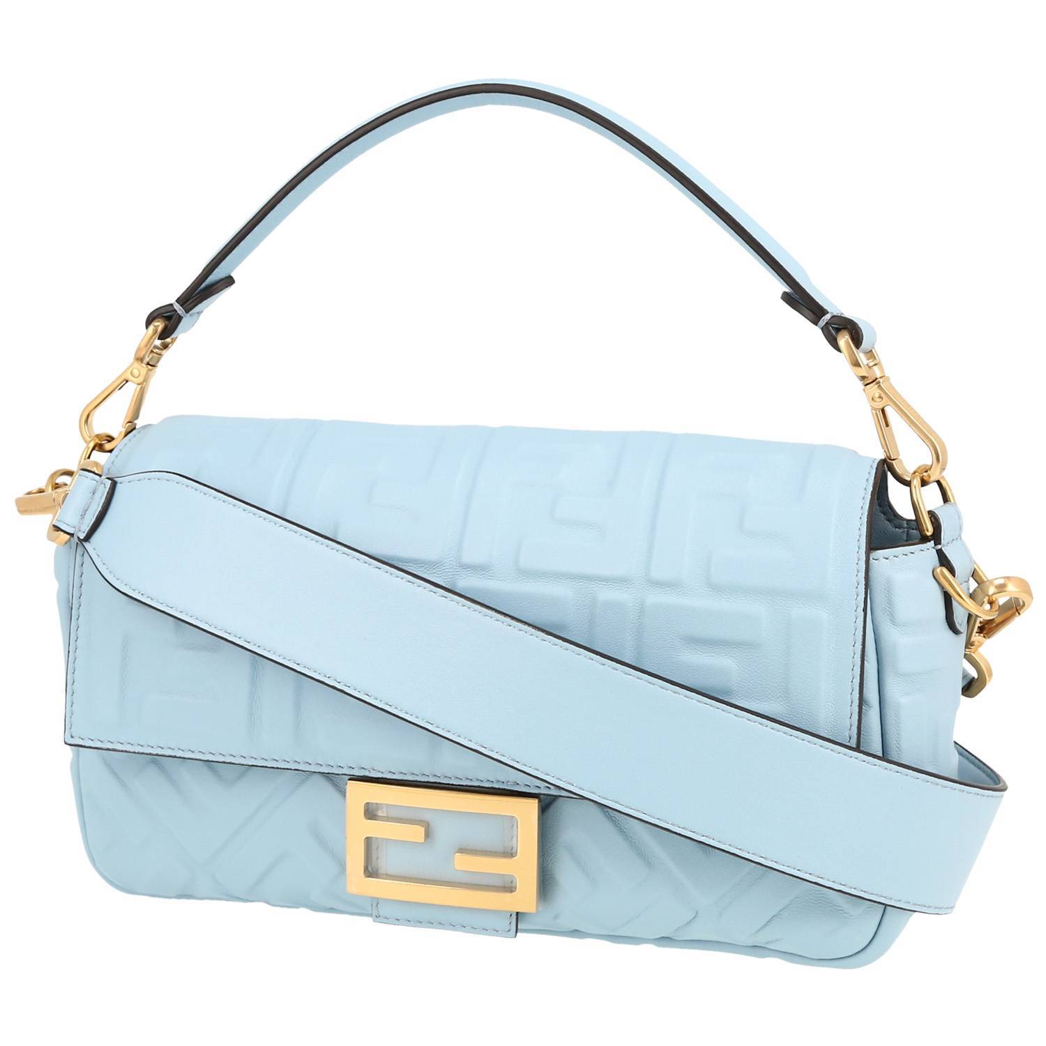 Baguette Handbag In Light Blue Monogram Leather