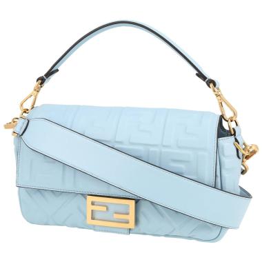 Bolso de mano Fendi  Baguette en cuero Monogram azul claro
