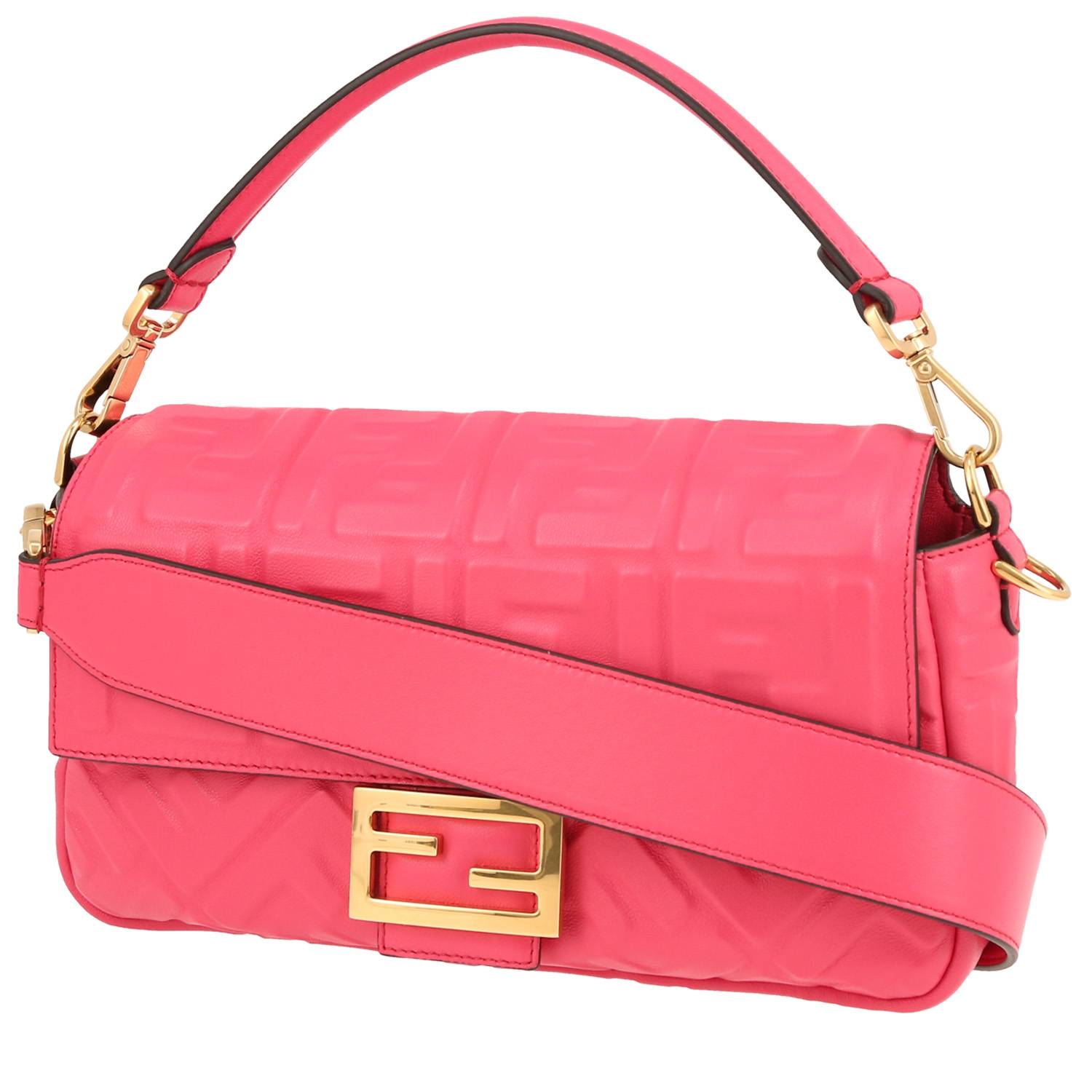 Baguette Handbag In Fushia Pink Monogram Leather
